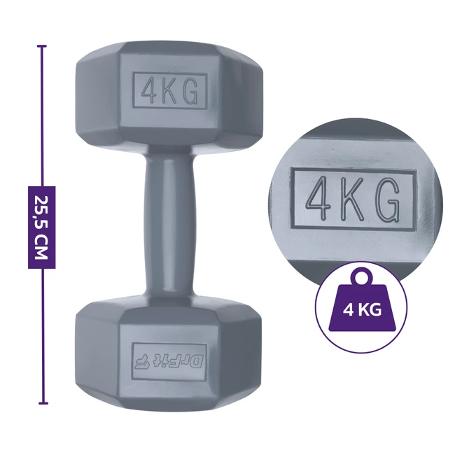DrFit Hantle sześciokątne heksagony 4 kg ciemnoszare (2 sztuki)