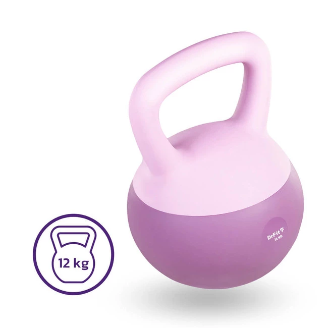 DrFit Kettlebell odważnik kulowy z piaskiem do ćwiczeń siłowych fioletowy 12kg