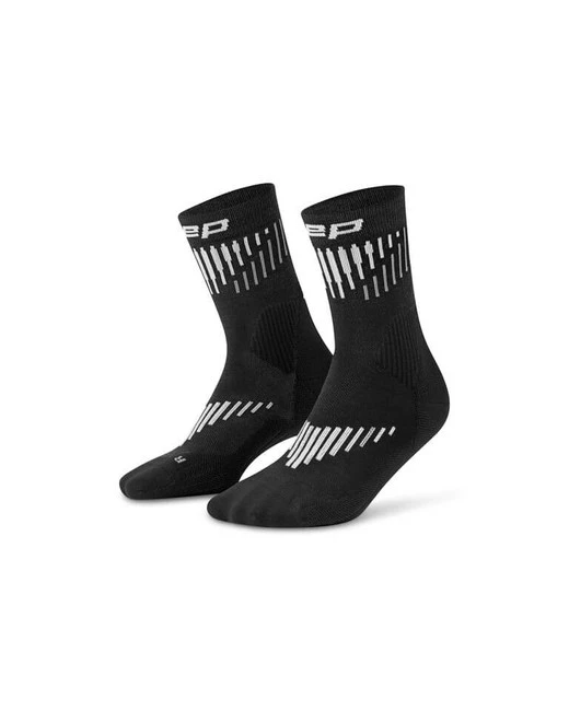 Męskie skarpetki kompresyjne do połowy łydki sportowe z wełną Merino Core Run CEP czarno białe